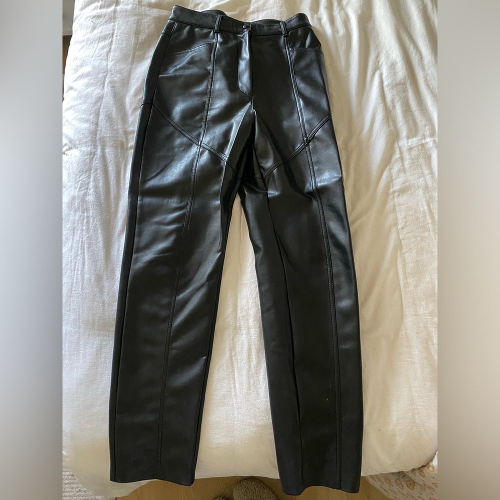 Black faux leather pants